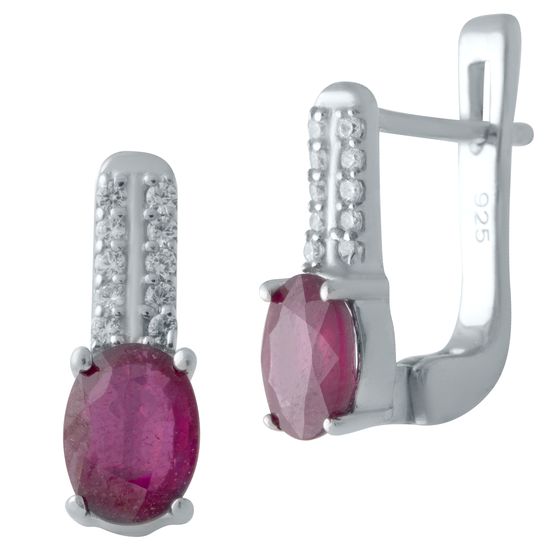 Silver earrings with a 2.313-carat ruby