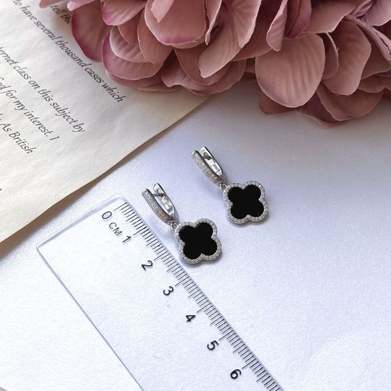 Silver earrings with onyx, fianites