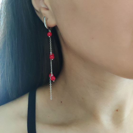 Silver earrings with coral