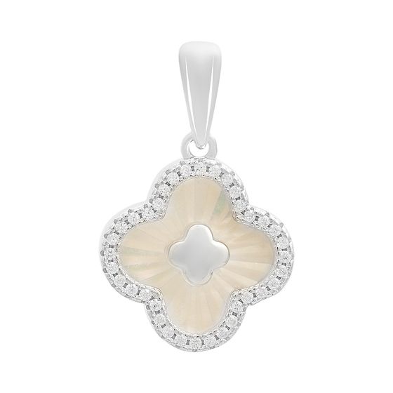 Silver pendant with cubic zirconia and mother-of-pearl
