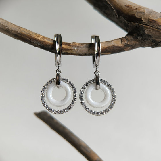 Silver earrings with ceramic and cubic zirconia