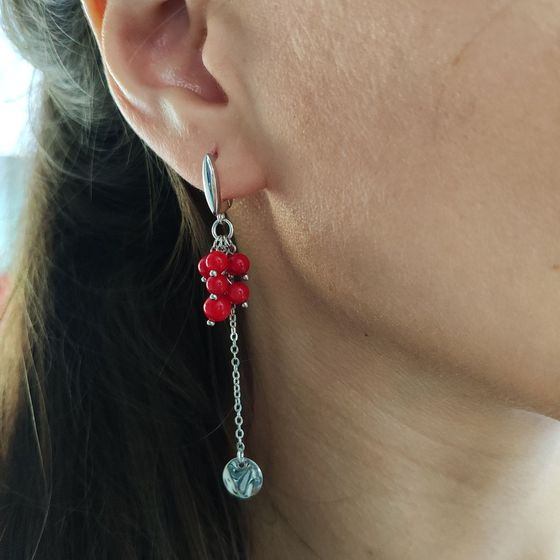 Silver earrings with coral