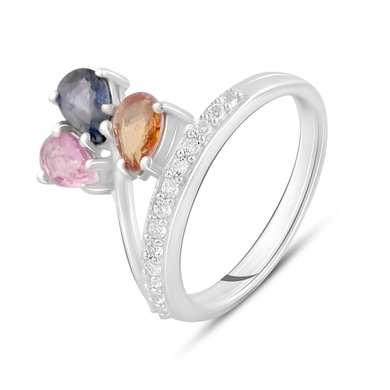 Silver ring with tourmaline, white topaz