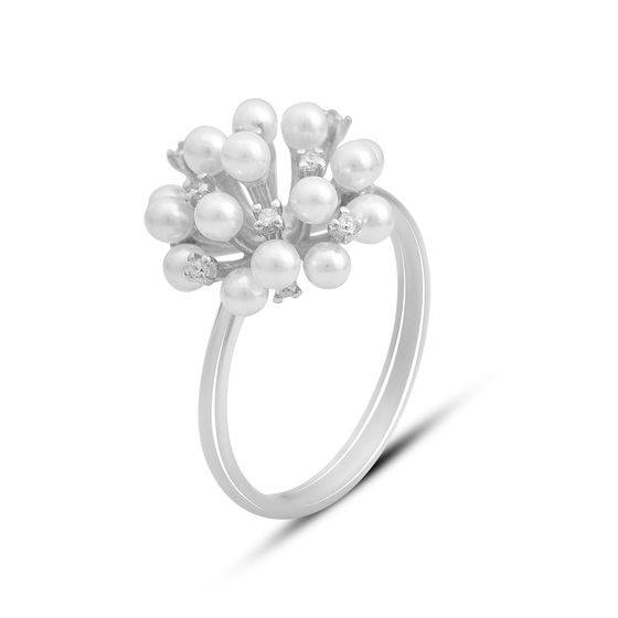Silver ring with pearls, fianites