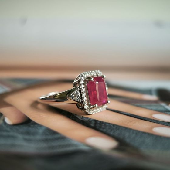 Silver ring with ruby