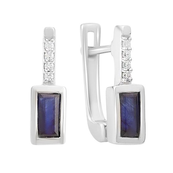 Серебряные серьги с сапфиром 1.362ct, фианитами