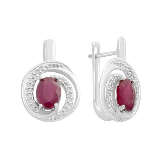 Срібні сережки з рубіном 4.124ct, фіанітами