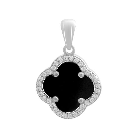 Silver pendant with onyx and cubic zirconia