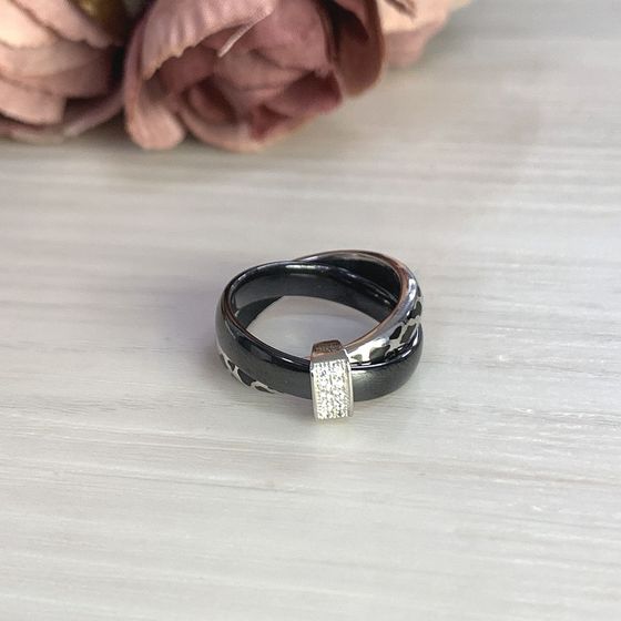Серебряное кольцо с керамикой, емаллю, фианитами