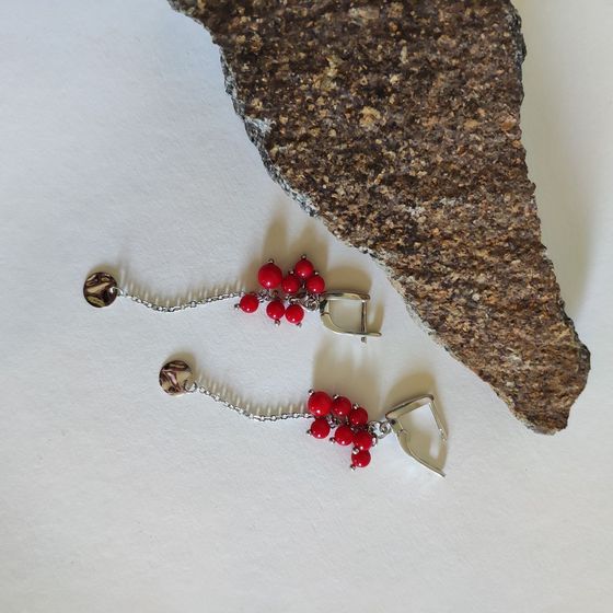 Silver earrings with coral