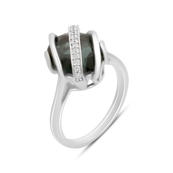 Срібна каблучка з топазом Лондон Блю 3.938ct, фіанітами