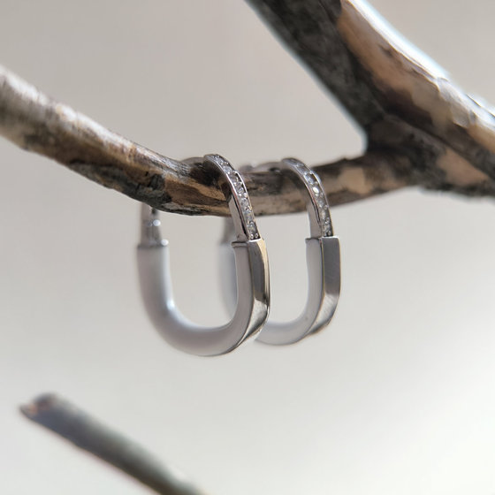 Silver earrings with enamel and cubic zirconia