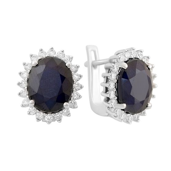 Серебряные серьги с сапфиром 7.199ct, фианитами
