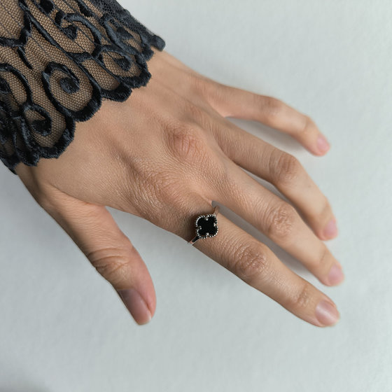 Silver ring with onyx and cubic zirconia