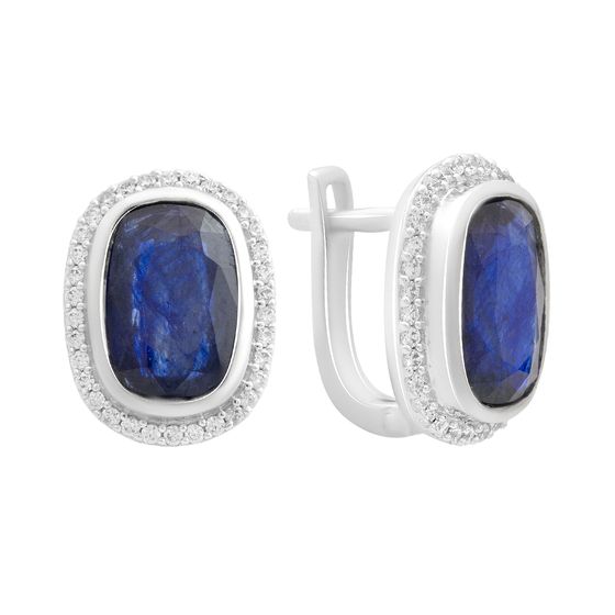 Срібні сережки з сапфіром 5.218ct, фіанітами