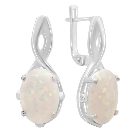 Срібні сережки з опалом 4.429ct, фіанітами