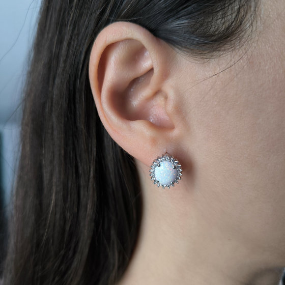 Silver earrings with opal, fianites