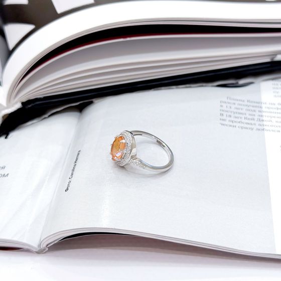 Срібна каблучка із золотим кварцом 2.973ct, фіанітами