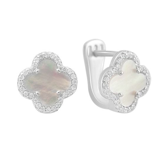 Silver earrings with mother-of-pearl, fianites