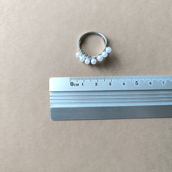Silver ring with pearls, fianites