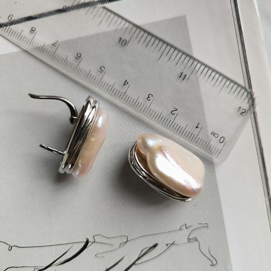 Silver earrings with baroque pearls, fianites