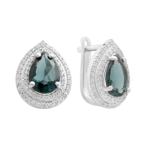 Silver earrings with a 4.406 ct London Blue topaz and cubic zirconia