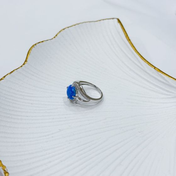 Срібна каблучка з опалом 1.94ct, фіанітами