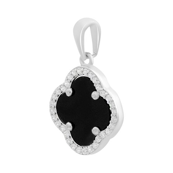 Silver pendant with onyx and cubic zirconia