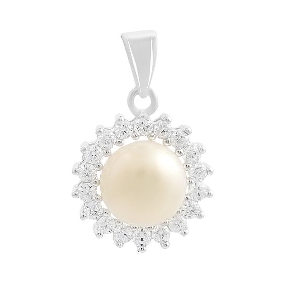 Silver pendant with pearls, fianites