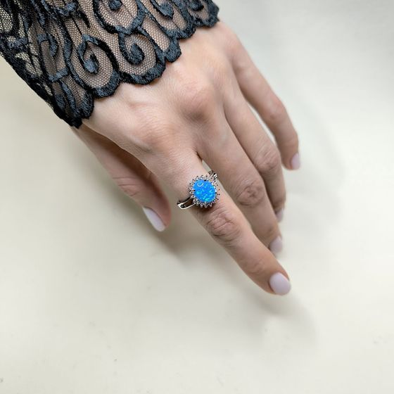 Silver ring with opal, fianites