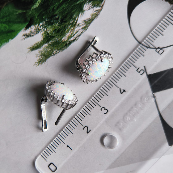Silver earrings with opal, fianites