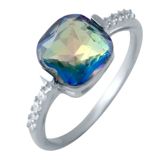 Silver ring with a 5.435-carat mystic topaz