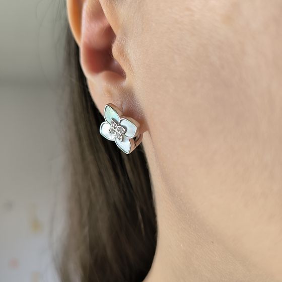 Silver earrings with mother-of-pearl, fianites