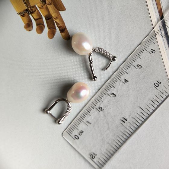 Silver earrings with baroque pearls, fianites