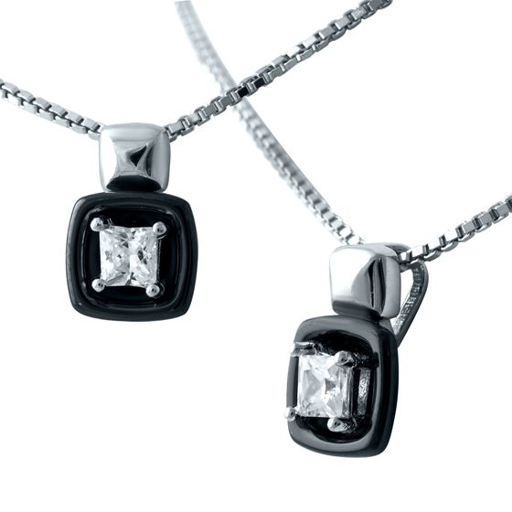 Silver necklace with ceramic and cubic zirconia