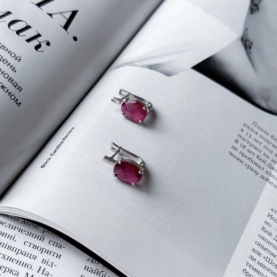 Silver Earrings with a 6.488-carat Ruby