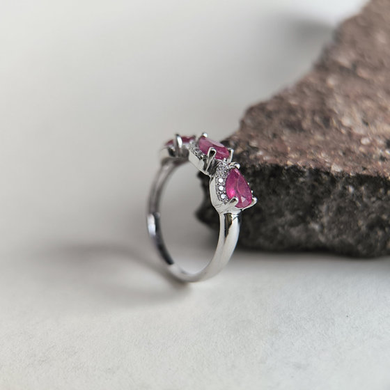 Silver ring with ruby and cubic zirconia