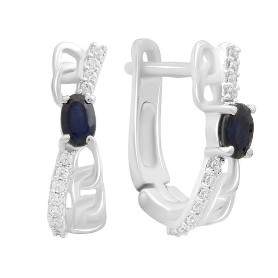 Sterling silver earrings with sapphire 1.072ct, pave diamonds