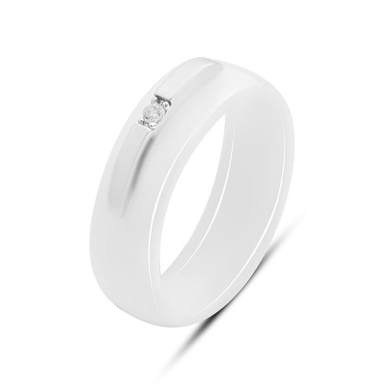 Silver ring with ceramic and cubic zirconia