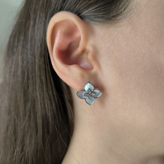 Silver earrings with mother-of-pearl, fianites