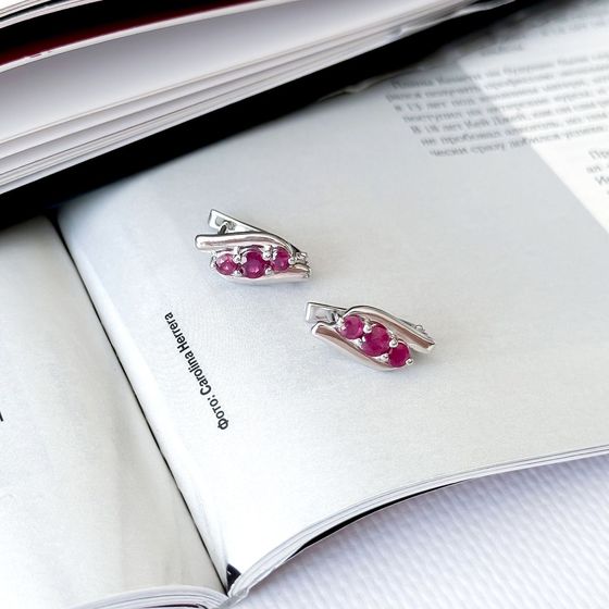 Срібні сережки з рубіном 1.483ct