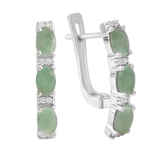 Silver earrings with a 3.136-carat emerald and cubic zirconia
