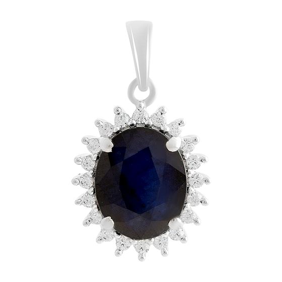 Серебряная подвеска с сапфиром 3.599ct, фианитами