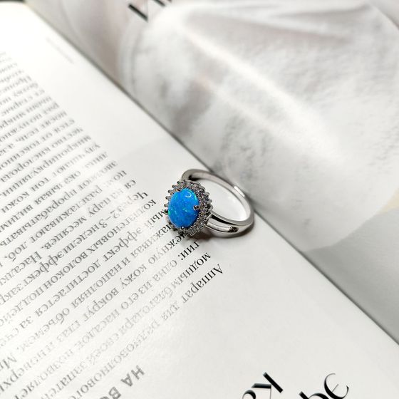 Silver ring with opal, fianites