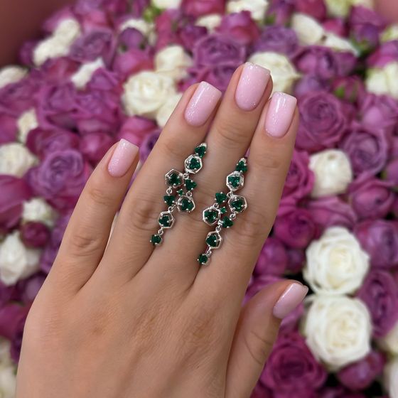 Silver earrings with a 3.452-carat nano emerald