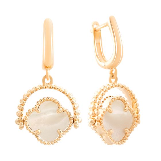 Gold earrings with mother-of-pearl, 0.02ct fianites
