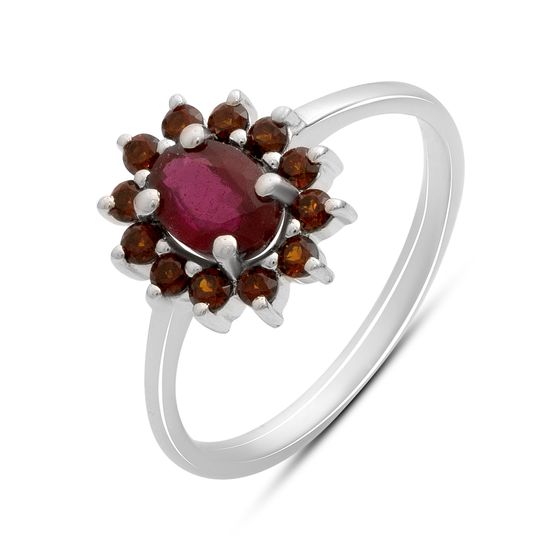 Срібна каблучка з рубіном 1.467ct, гранатом