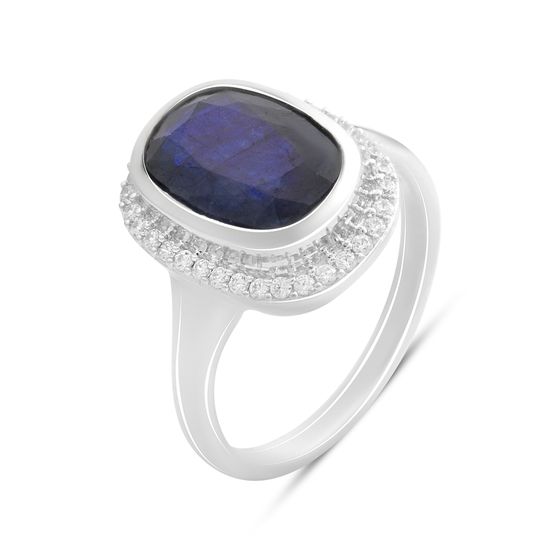 Срібна каблучка з сапфіром 5.835ct, фіанітами