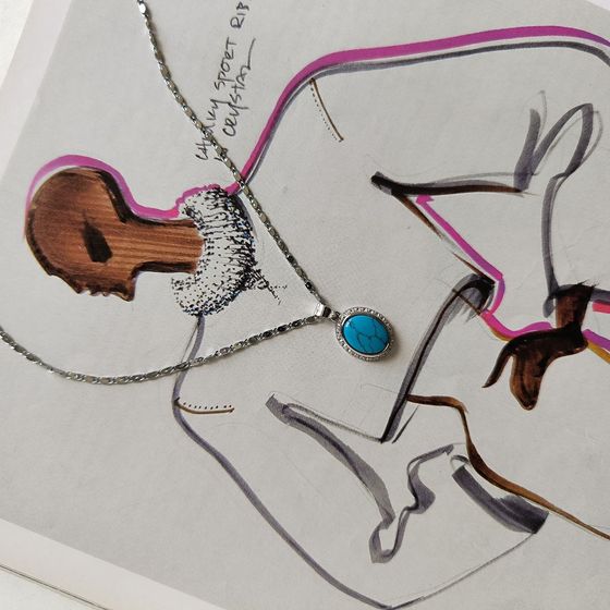 Silver pendant with fianites, turquoise