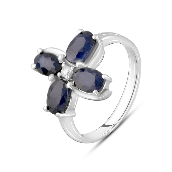 Silver ring with sapphire, white topaz
